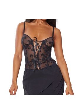 PrettyLittleThing Bustier Sheer Embroidered Lace Top